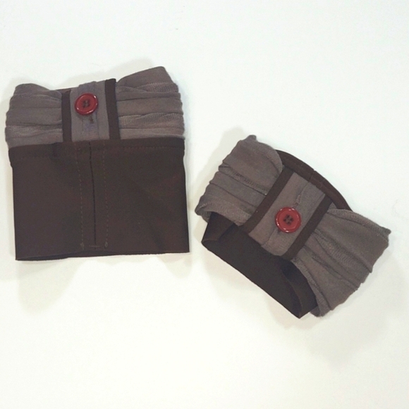 Brimmins Brown and Gray Shurred Fabric Button Boot Cuffs - Picture 2 of 6